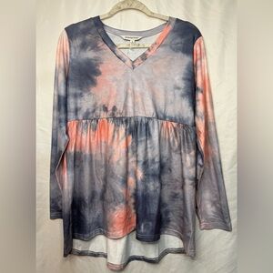 NWT Davi & Dani Tie-Dye Long Sleeve Top Pink and Purple Size Medium